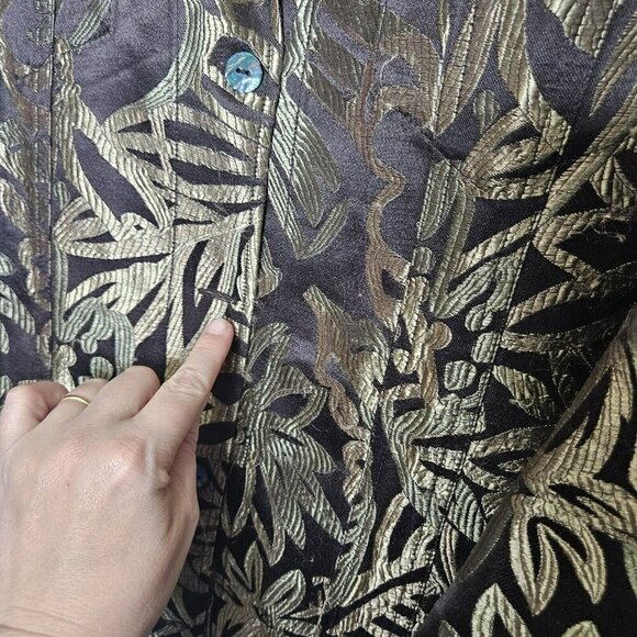 Chico's Women's Jacket Size 3 L Floral‎ Silk Rayon Brown Long Sleeve Classic - Picture 4 of 15